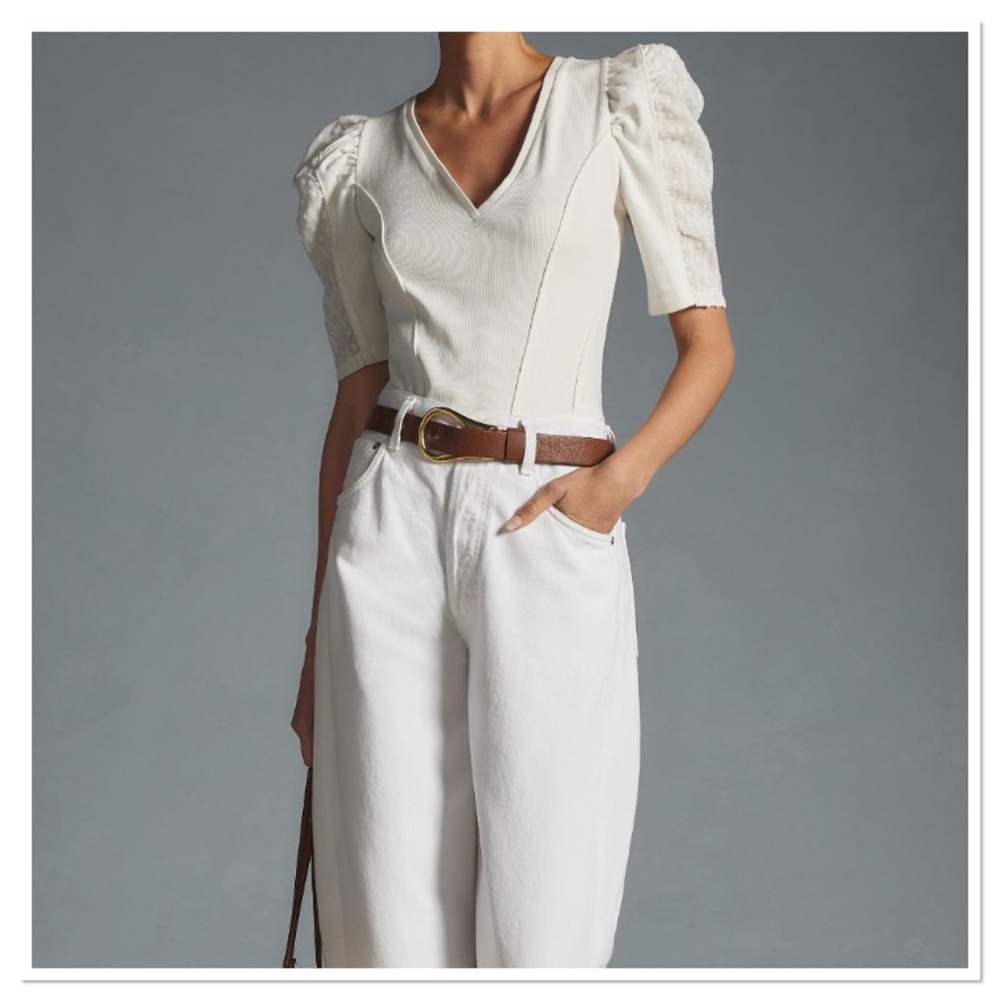 Anthropologie Women’s Puff Sleeve V-Neck Tee Shirt